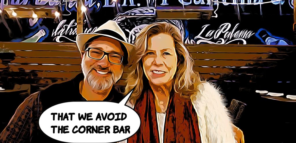 B and Mark at tavern: That We avoid the corner bar