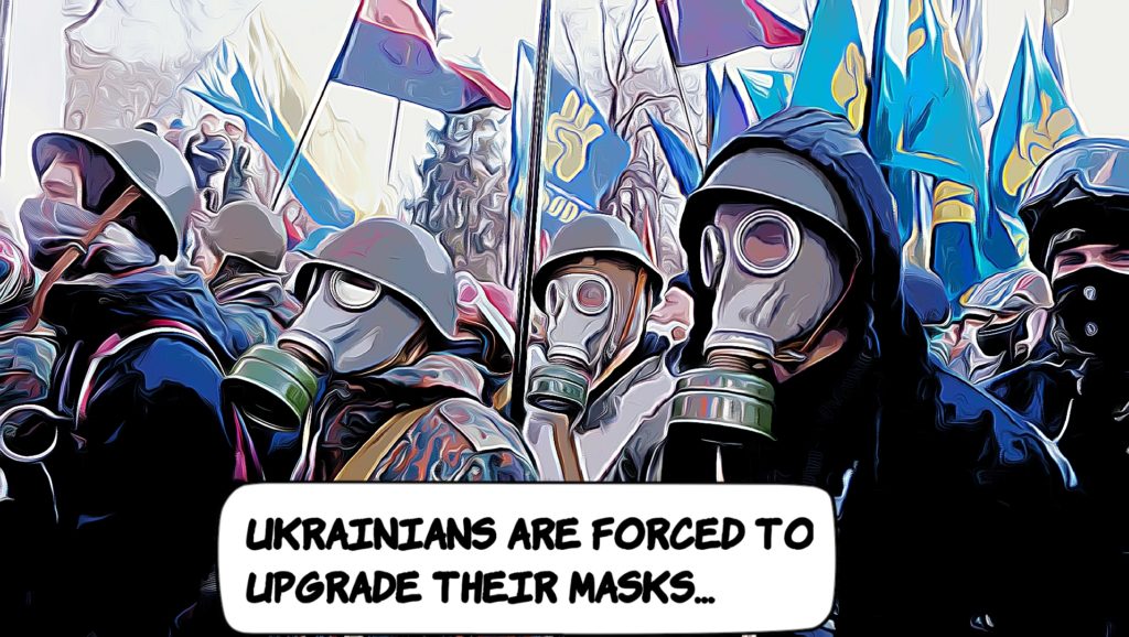 Ukranians with gas masks: Ukrainians are forced to upgrade their masks