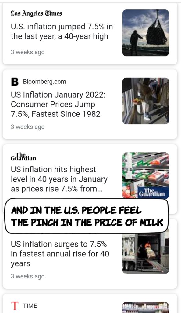 news reports of inflation: And in the US people feel the pinch in the price of milk