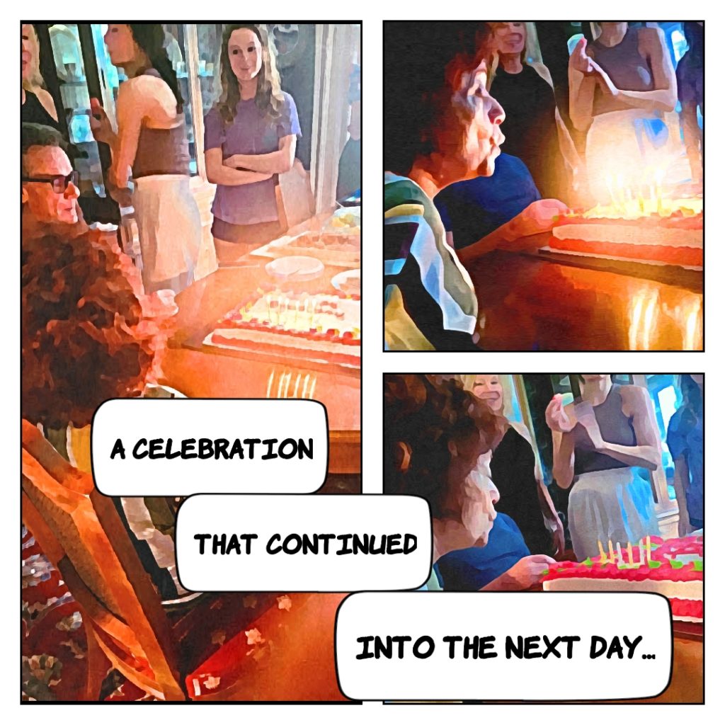 and the celebration continued at Nana's house. Nana blows out the candles.