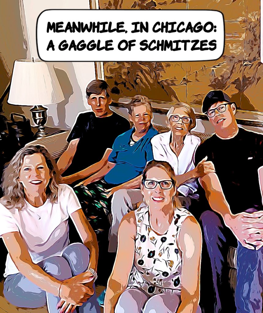a gaggle of Schmitzs, Grandma, Mama, and her siblings
