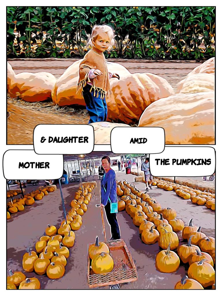 Mother and Daughter (as a child) amid Pumpkins